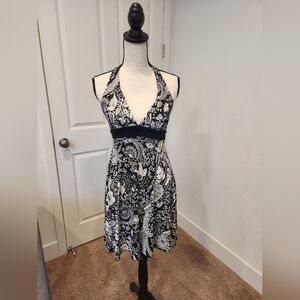 Sexy Short Halter Black and White Floral Dress